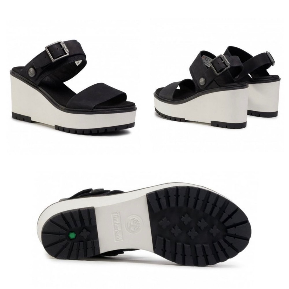 NIB Timberland Koralyn 2 Band Wedge Black Nubuck Slingback Sandal 9M 40 - Picture 14 of 14